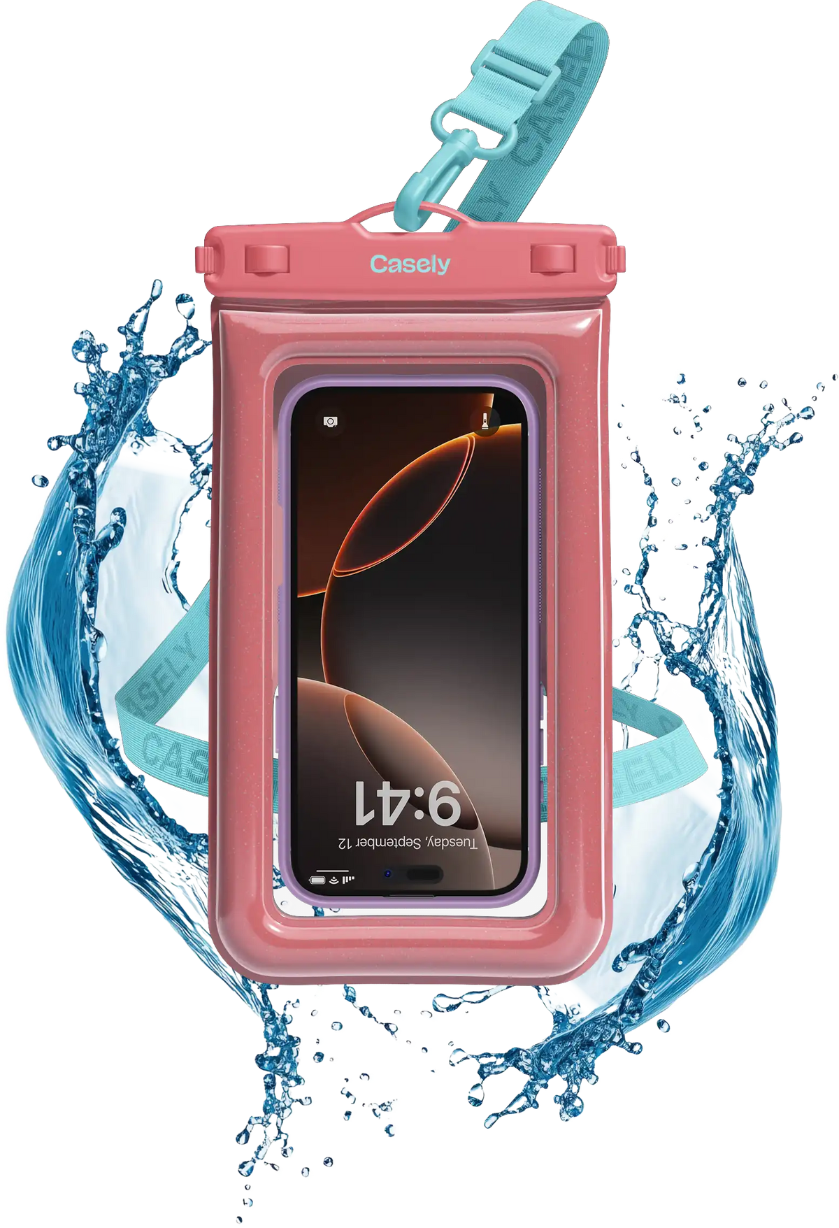 AquaBuddy | Starfish Wishes Coral Pink Shimmer Waterproof Phone Pouch