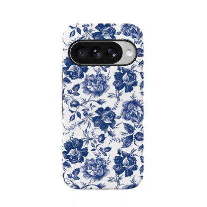 Rose to Fame | Blue & White Rose Floral Google Pixel Case