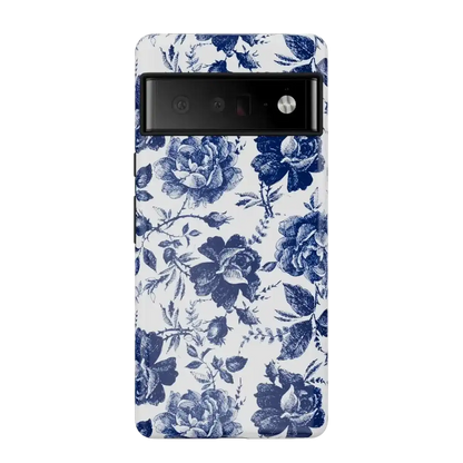 Rose to Fame | Blue & White Rose Floral Google Pixel Case