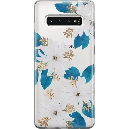 Blue and Gold Clear Floral Samsung Case