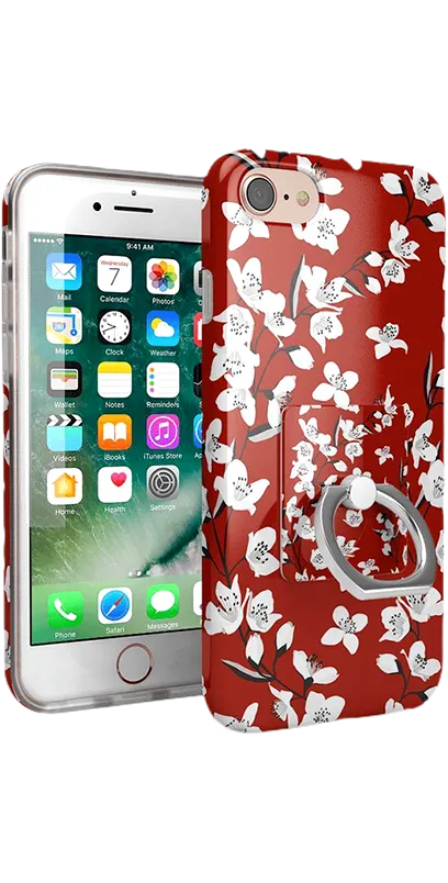 Floral Forest | Red Cherry Blossom Floral Phone Ring
